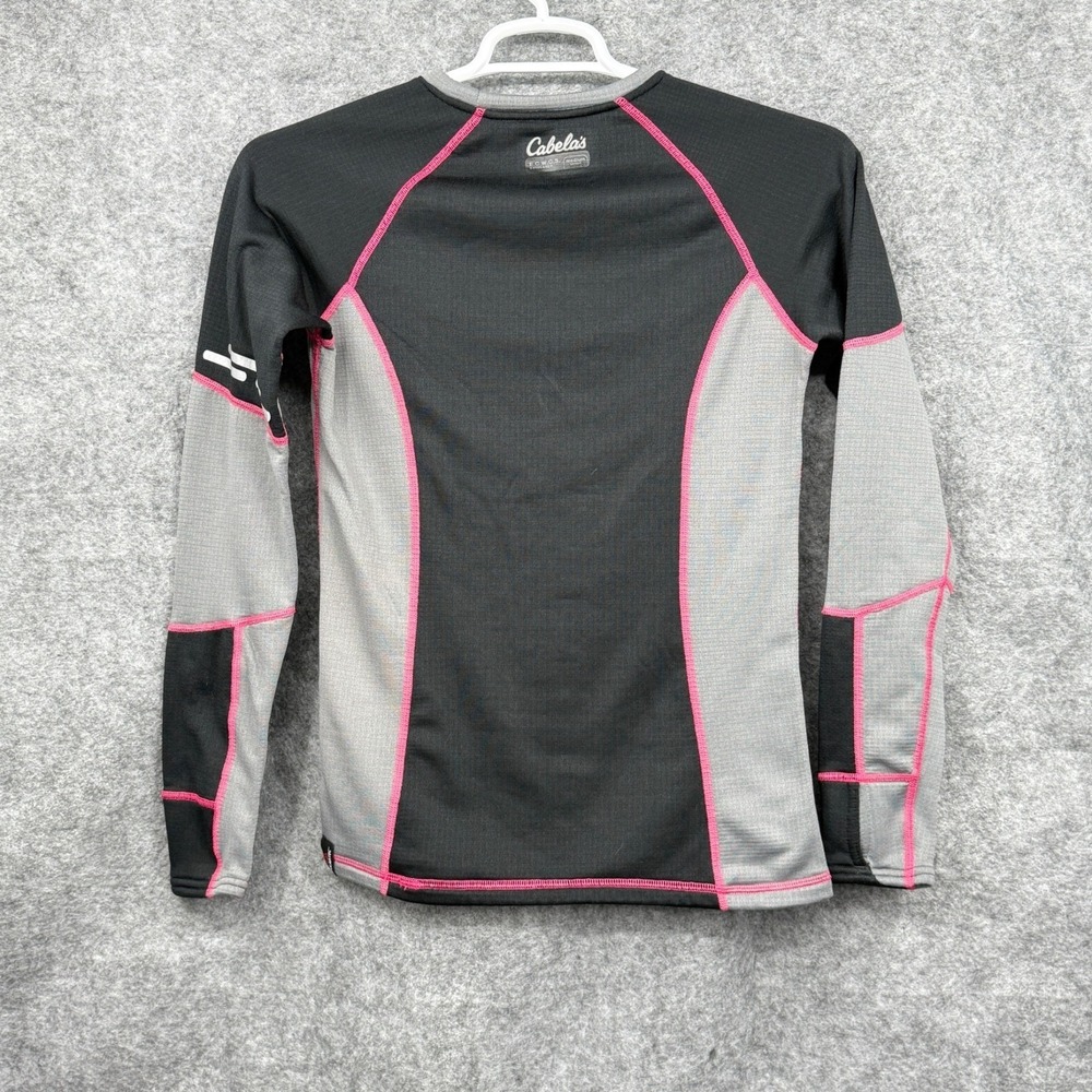 Cabelas Womens Baselayer Shirt Medium Weight Size Small Gray Black Pink Stitch - Picture 9 of 12